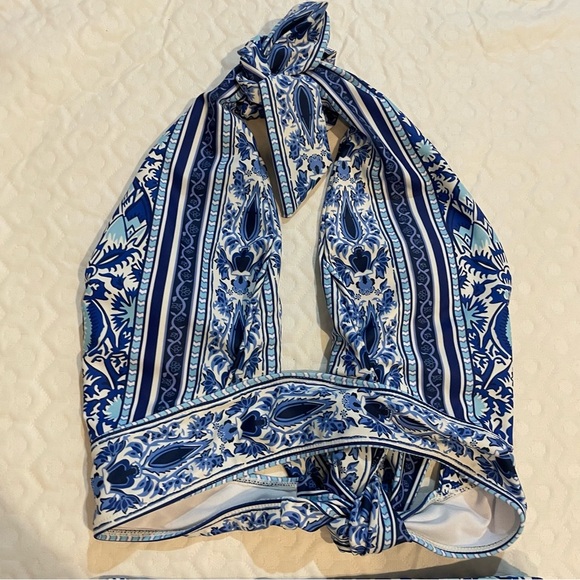 Blue Patterned Bikini Set Tie Top and Bottom Medium Aztec Beach Pool Summer - Picture 2 of 8